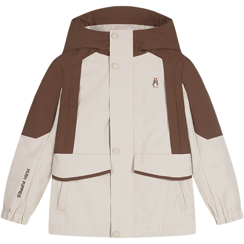 Hush Puppies Children's Triple-Protection Jacket, Spring And Autumn Outdoor Hooded Windbreaker for Boys And Girls, Polar Gray, Size 140