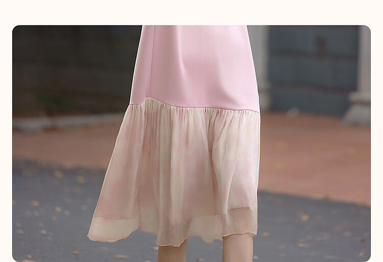 Demana Weekend Casual Summer French Style Round Neck Loose Waist Short Sleeve Printed Patchwork T-Shirt Dress for Women 4