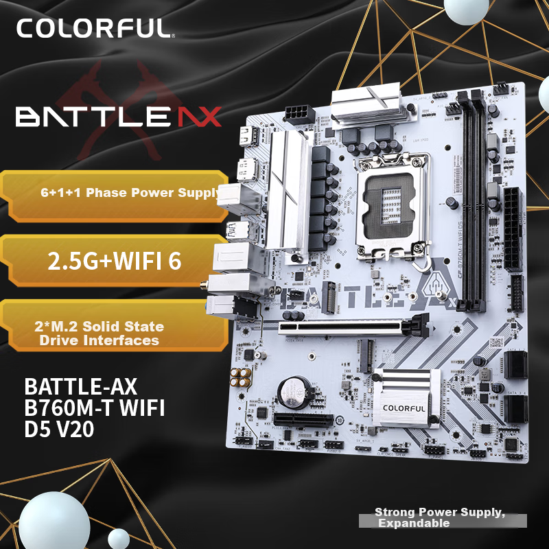 Colorful BATTLE-AX B760M-T WIFI D5 V20 DDR5 Battle-Axe supports CPU12600KF/13490F/14400F (Intel B760/LGA1700)