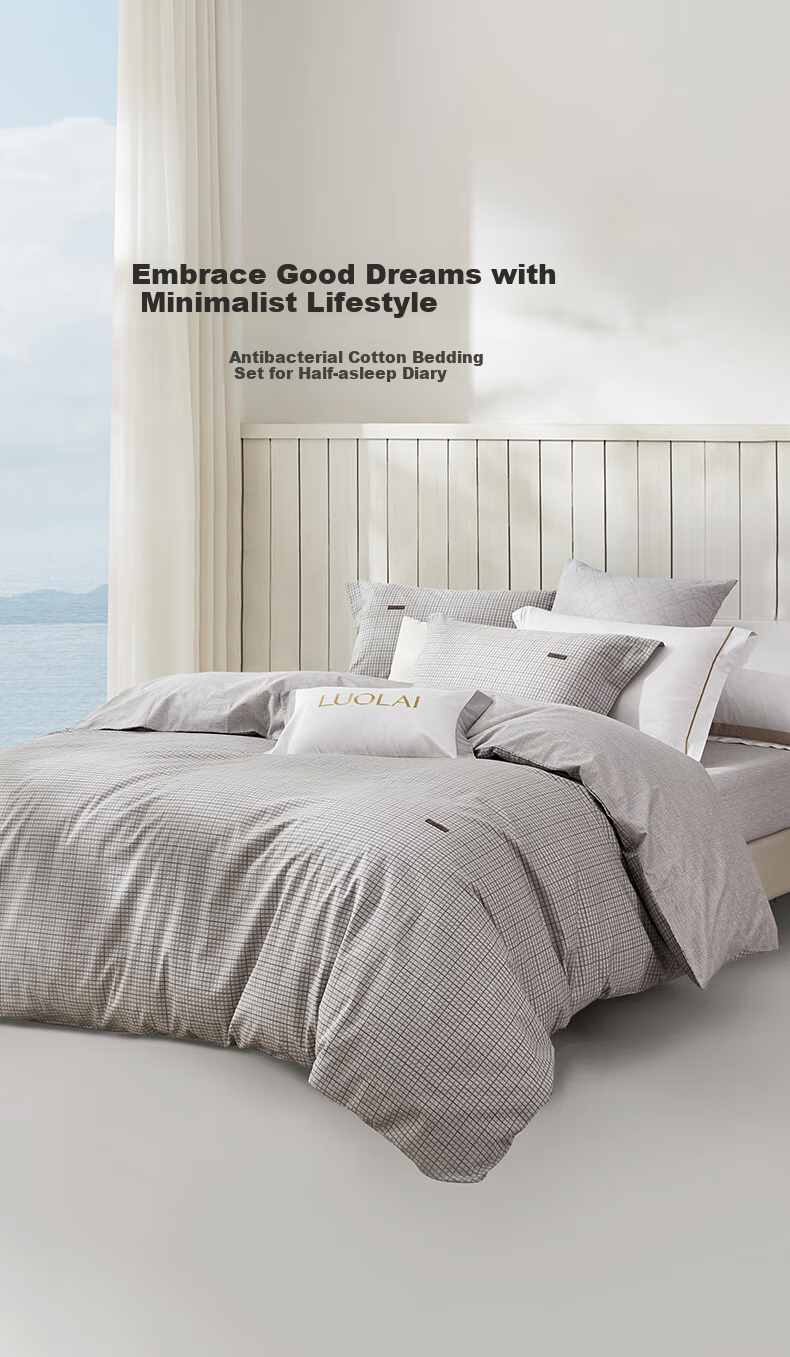LUOLAI Home Textiles, 100% Pure Cotton Four-Piece Bedding Set with Fitted Sheet Style, All-Cotton Duvet Cover And Quilt, Bedding, Gray, 220*250 1