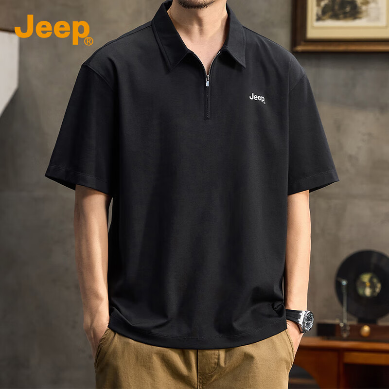 JEEP Polo Shirt for Men, Summer Short-Sleeve T-Shirt, Comfortable Breathable Casual Versatile Commuter Loose-Fitting Collared Top for Me