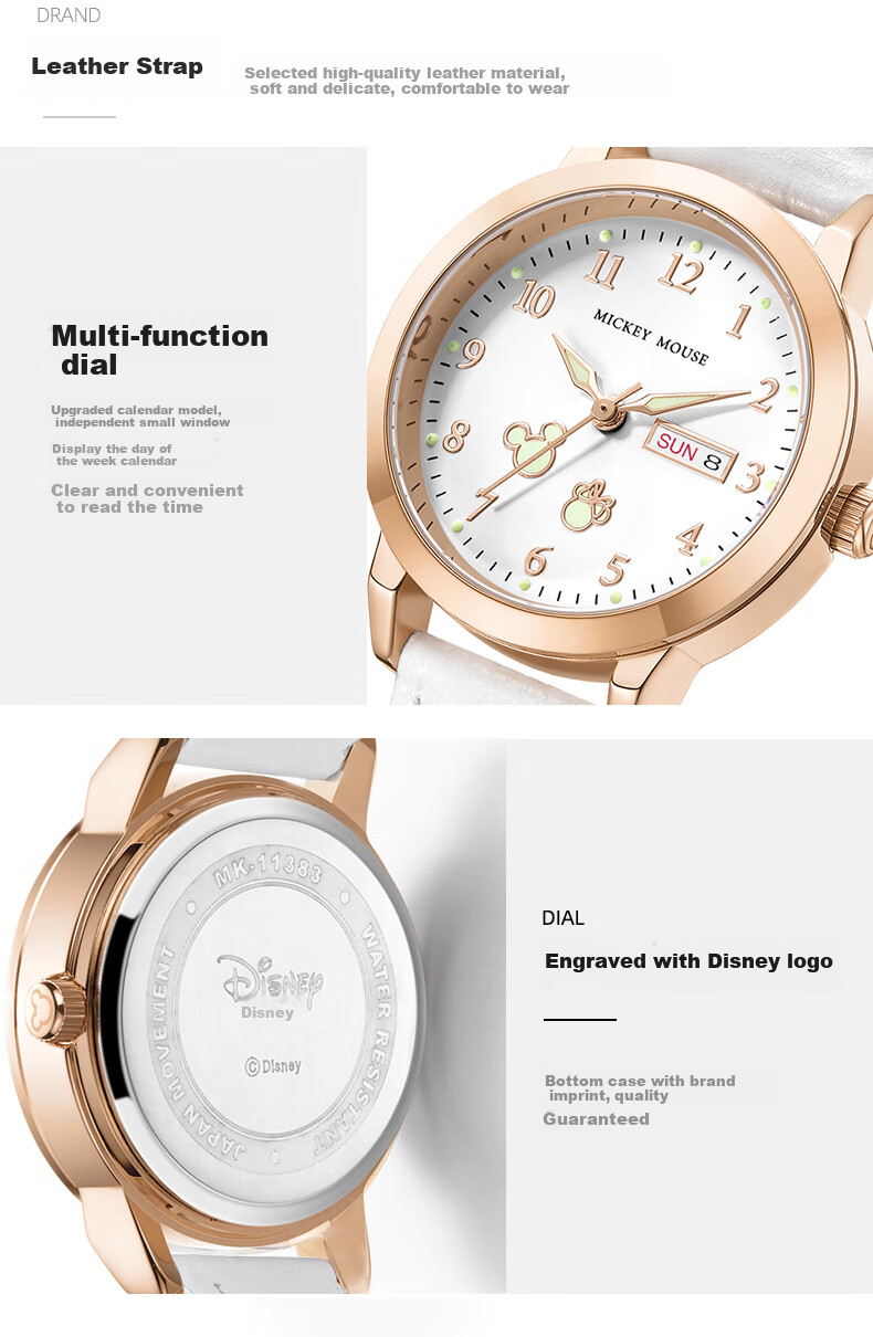 Disney Children's Watch, Girls' Student Back-To Gift, Cute Young Girl Exam Analog Quartz Wristwatch MK-11383B 12