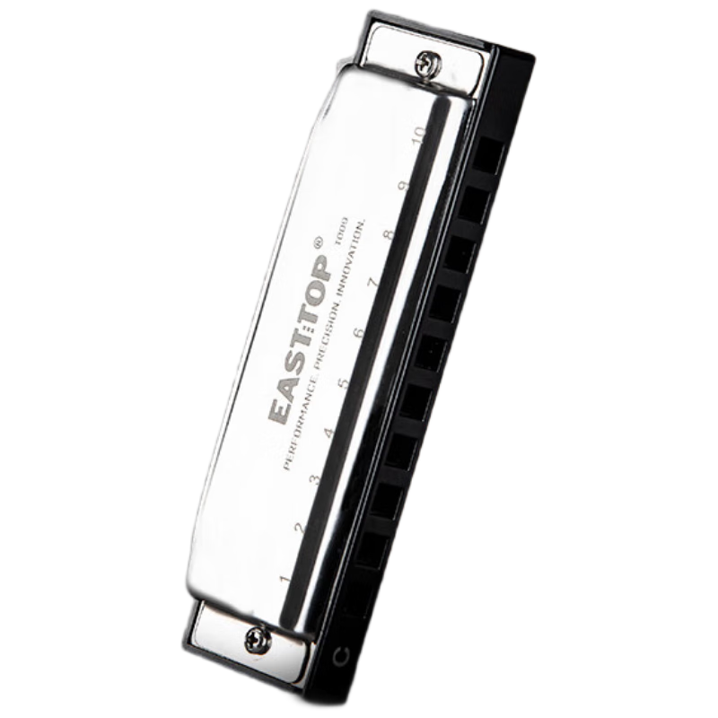 EAST TOP Bruce Harmonica, 10 Holes, Embedded Silver Cover Plate, Gray Plastic Case, T009 PADDY C Key, Recommended for Beginners