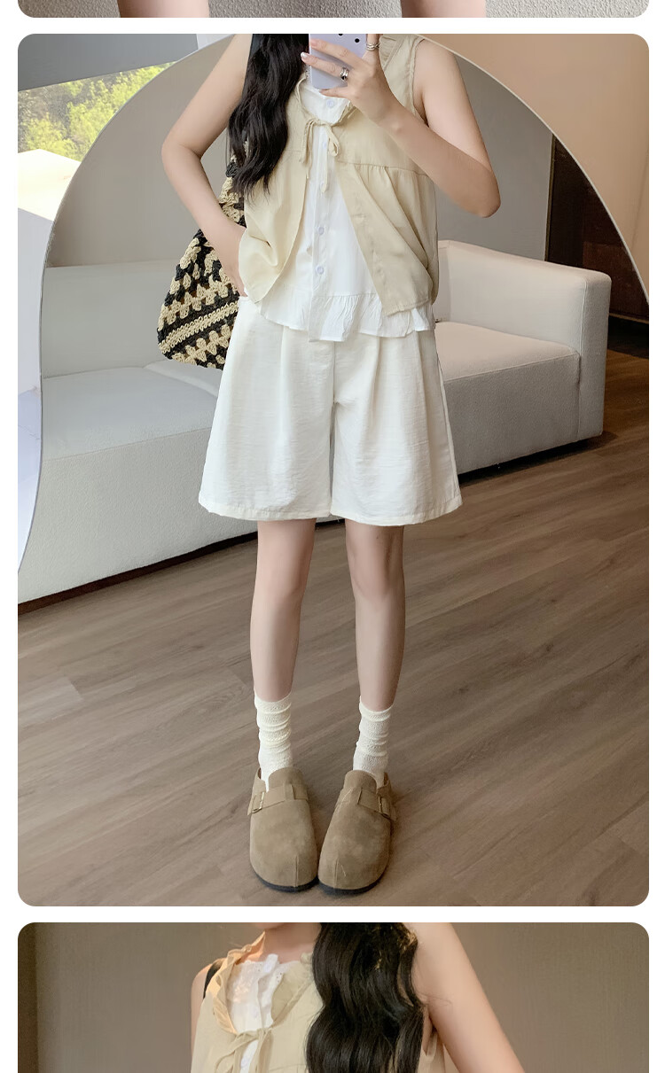 BOPRUIEY Milk Puff Yamamoto Shorts for Women, New Summer 2025 Style, Commuter Loose High-Waist Casual Slimming Suit Knee-Length Pants 9
