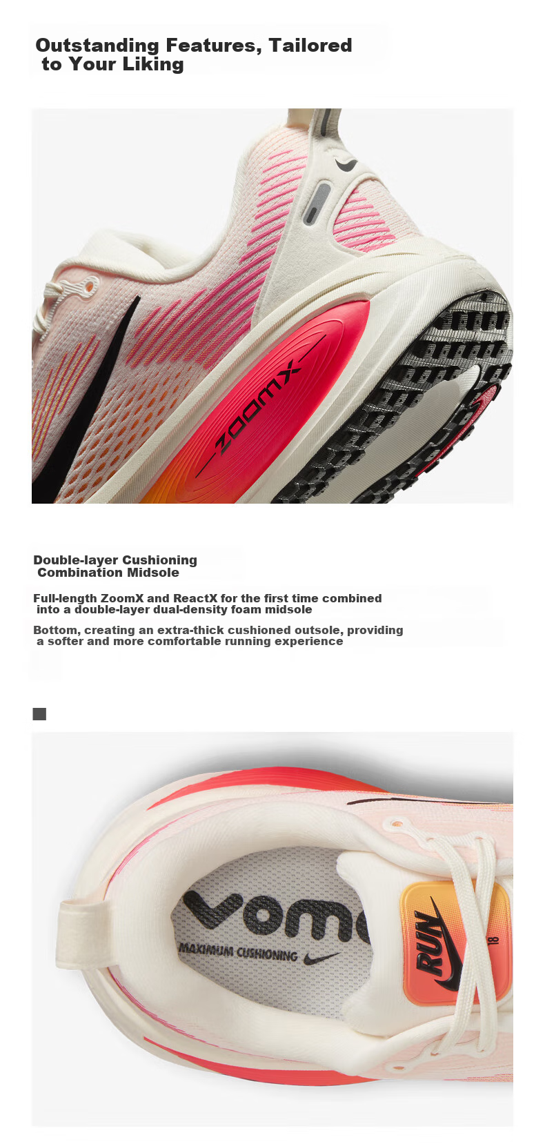 NIKE Women's Running Shoes, Cushioning, Mairou VOMERO 18 Sneakers, HM6804-100 White Orange Color, Size 37.5 2