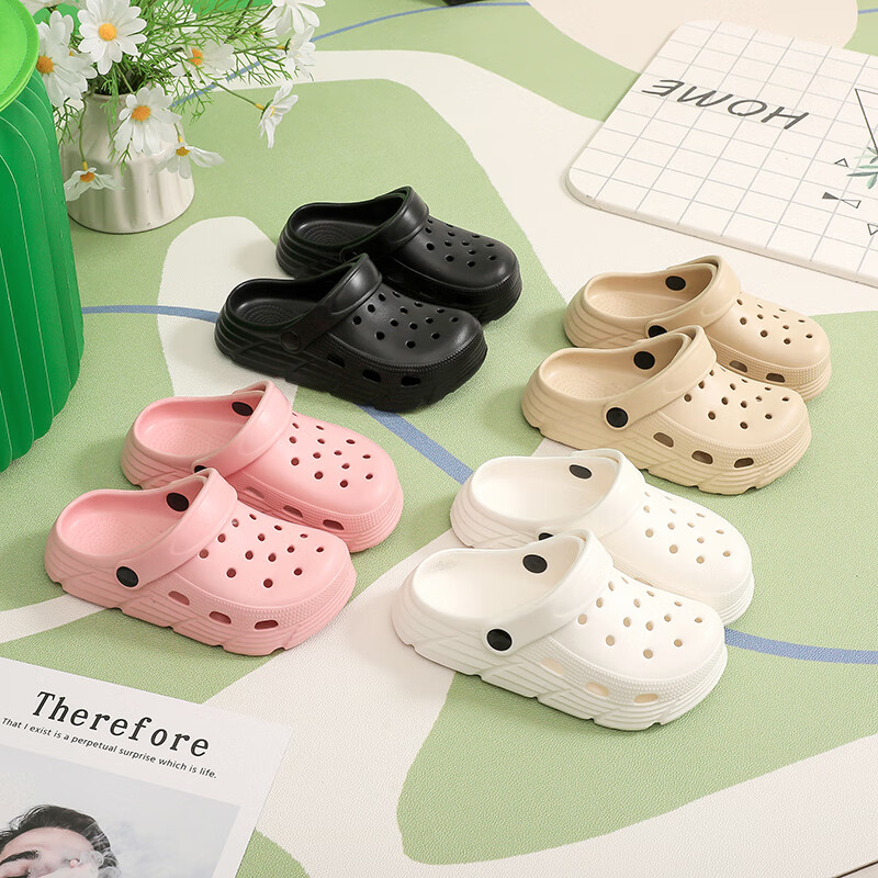 GUOLUOFEI Children's Perforated Shoes, Non-Slip EVA, Cute Soft Sole, Outdoor Wearable Beach Sandals, Closed-Toe, for Boys And Girls, Big Kids, Pink, Size 36-37