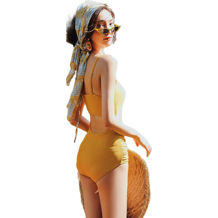 DK One-Piece Swimsuit for Women, 2026 New Popular Style, High-End Feel for Beach And Hot Springs, Deep Yellow (With Cover-Up), L