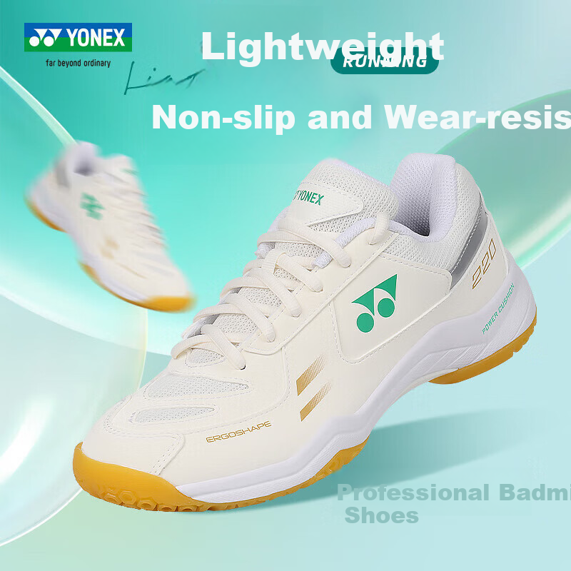 YONEX Badminton Shoes for Men And Women, Ultra-Light Breathable Shock-Absorbing Sports Shoes SHB220CR Beige Size 36