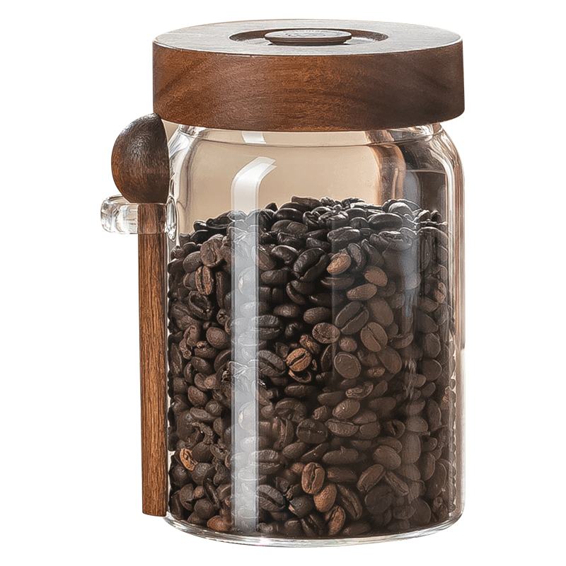 CRISTALGLASS Glass Coffee Bean and Powder Airtight Storage Jar with Automatic Air Valve, Food-Grade Tea Canister with Spoon