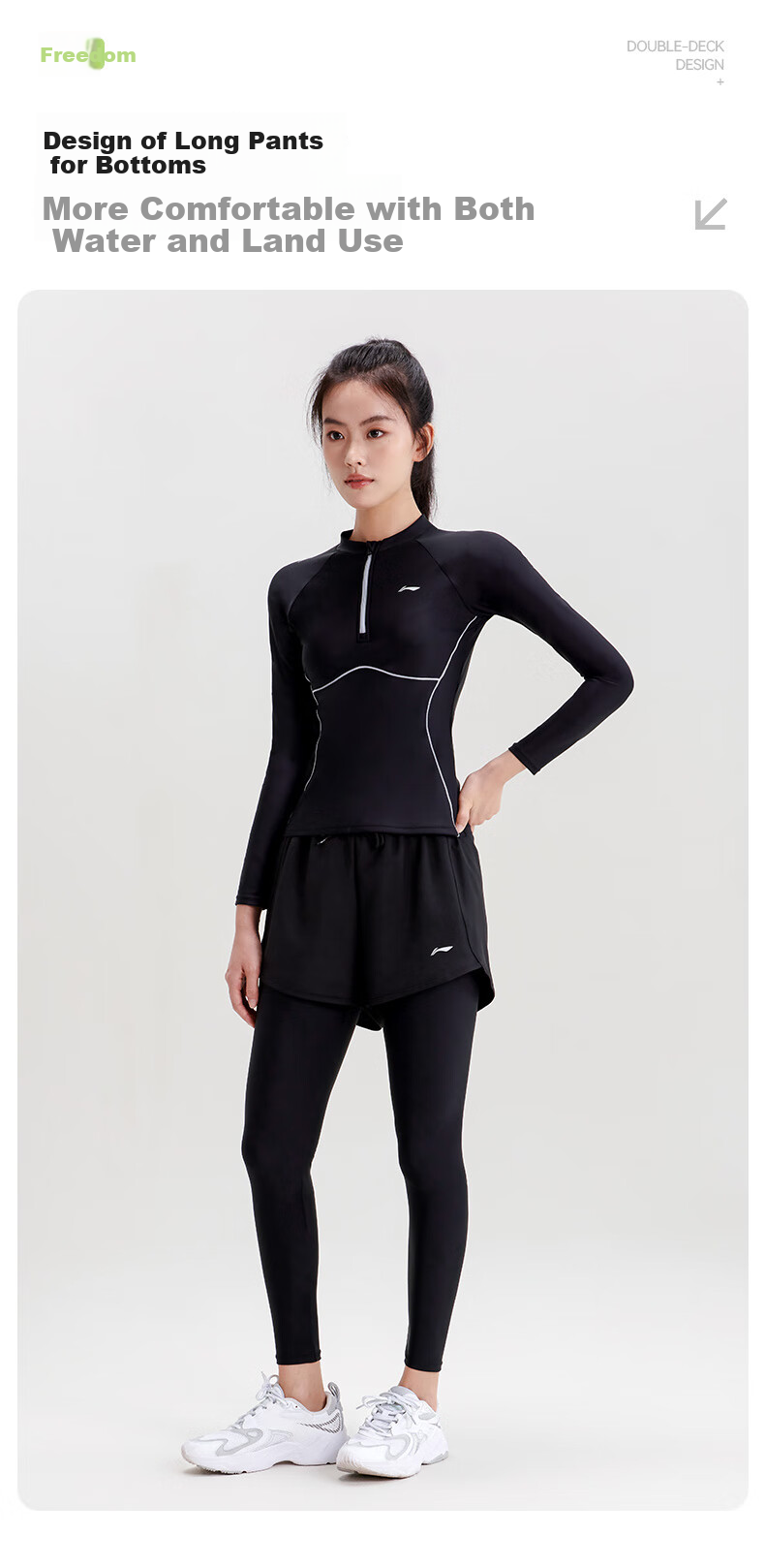Li-Ning Women's Two-Piece Swimsuit with Long Sleeves And Pants, Diving And Surfing Suit, Hot Spring Equipment, Sun Protection Swimwear, 0522 Black L 3