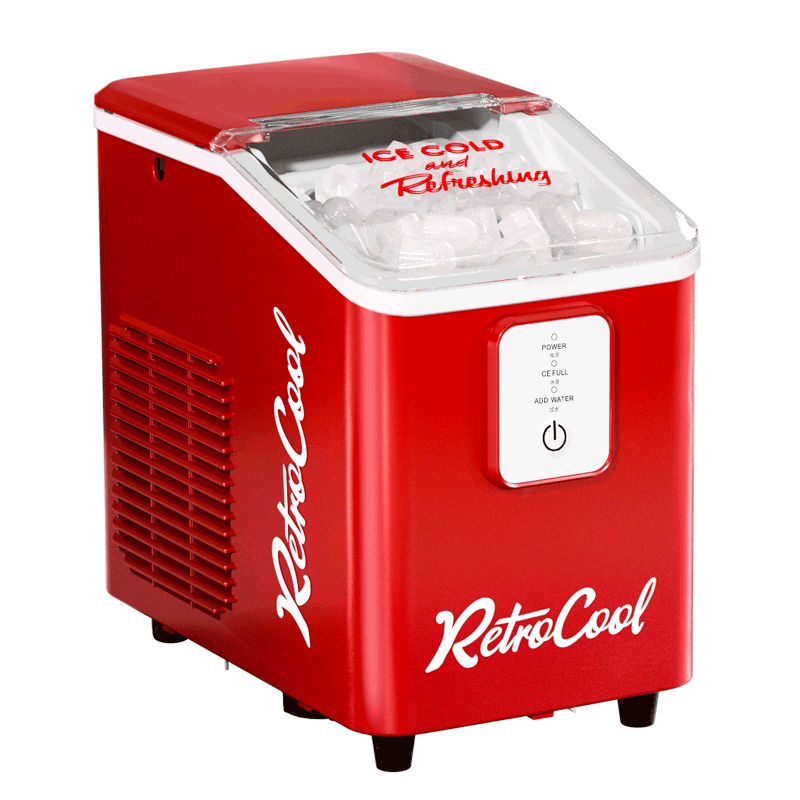 NOSTALGIA ELECTRICS Ice Maker, Compact Mini Home Ice Machine, Suitable for Dormitories And Offices, Bars And Street Vendors, Antibacterial Material, Low Power Consumption, Bullet Ice Maker with Automatic Cleaning Functio