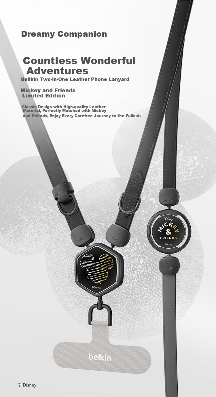 BELKIN Phone Lanyard Wrist Strap, Phone Chain, High-End Neck Strap, Crossbody Phone Anti-Loss Strap, Phone Pad, Leather Two-In Mickey And Friends 2