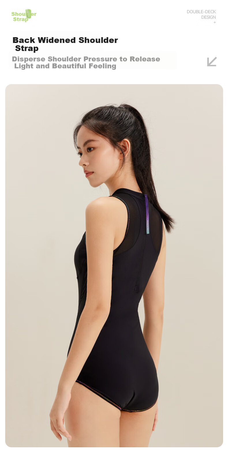 Li-Ning Women's One-Piece Swimsuit, Professional Training Triangle Swimwear, Quick-Drying, Sun-Protective, Competitive Swimming Gear, 0151 Black XL 4