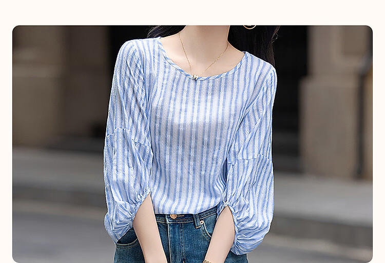 Dme [Pure Cotton Story] Spring Simple Style Hollow Striped Shirt, Artistic Comfortable Concealing Blouse, Women's Top 4
