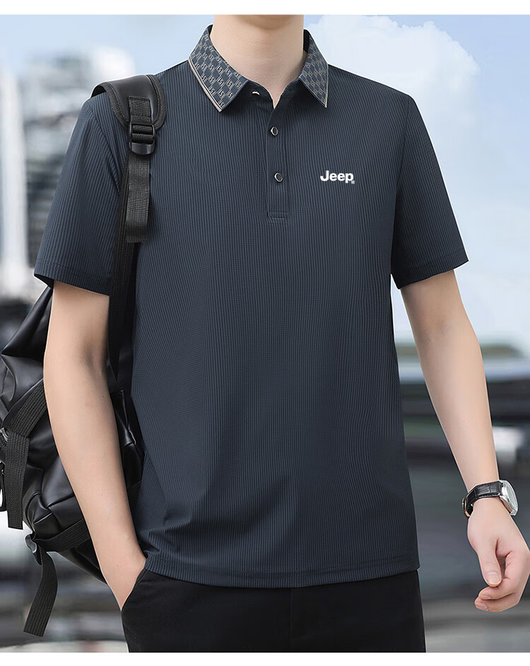 JEEP Short-Sleeve T-Shirt for Men, Summer Polo Business Casual Shirt, Loose-Fitting Men's Clothing A96, Navy Blue, 7XL 8