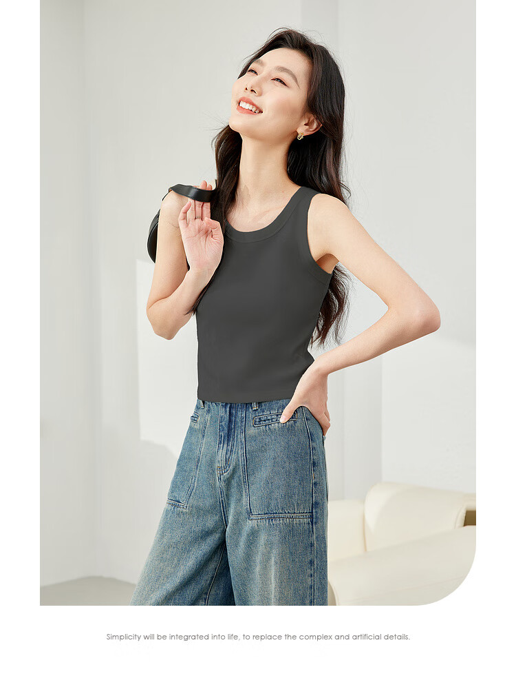 Fansiman White Tank Top Women's Inner Wear 2026 Summer Outerwear Slim Knit Top Apricot L 14