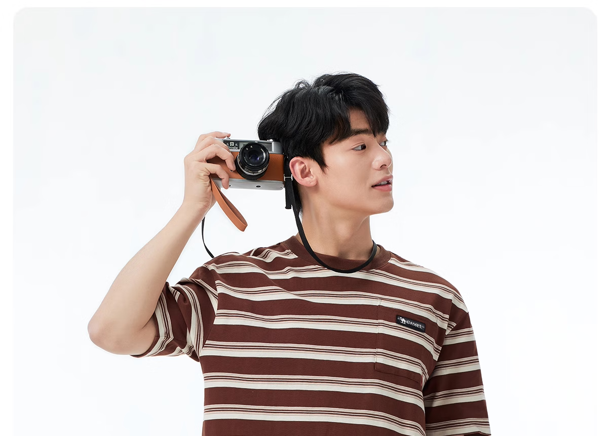 CAMEL 100% Cotton Outdoor T-Shirt Women Spring Summer Breathable Loose Fit Stretchy Striped Short Sleeve Top Men V010 13