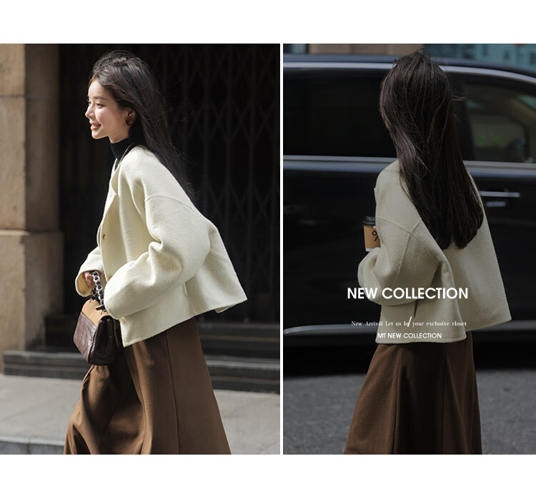 Mt [Cream Waffle] Autumn Collection, Versatile Round Neck Basic Style Double-Sided Casual Solid Color Fashion Short Jacket 3