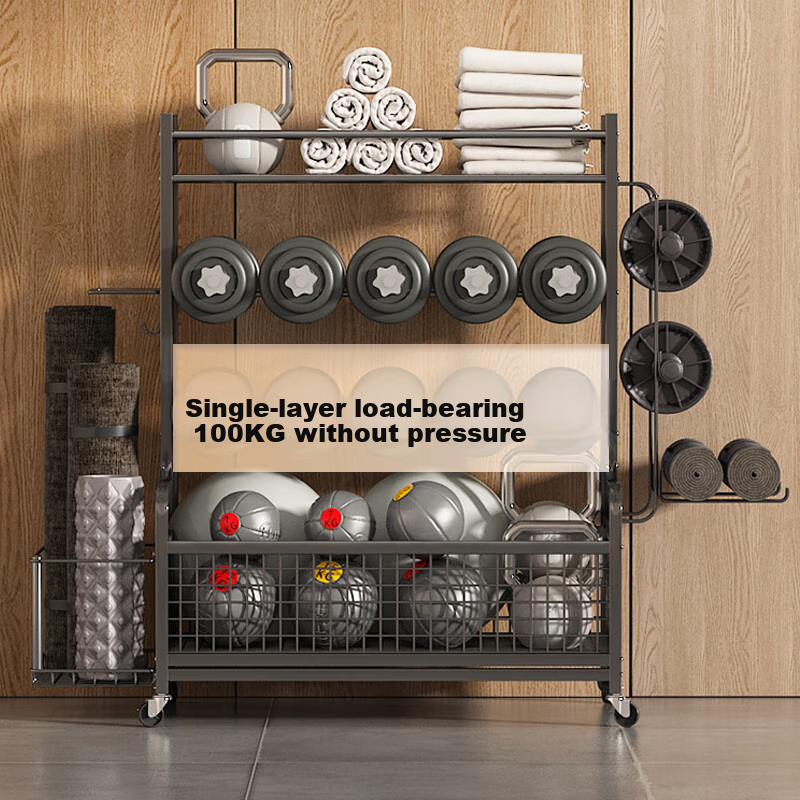 AEY Fitness Equipment Storage Rack, Multi-Functional Home Gym Dumbbell Yoga Mat Ball Storage Shelf, Sports Goods Organizer Basket