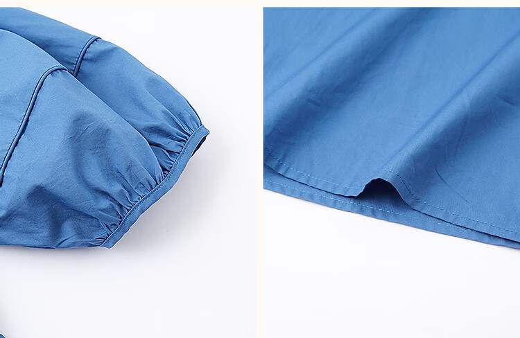 Demana [Klein Blue] Summer French Style Pure Cotton Gathered Loose Waist Puff Sleeve A-line Mid-length Women's Dress 21