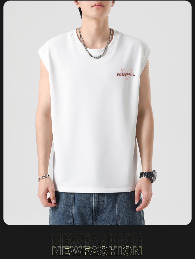 Foss Phil Ice Silk Quick-Dry Sleeveless Vest Men Summer Casual Sports Simple Loose Tank Top T-Shirt FPB1 White M 4