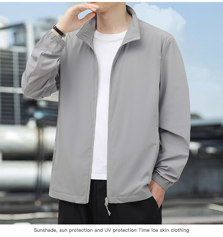 ROMON Men's Summer Outdoor Casual Sun Protection Jacket Stand Collar UV Protection Skin Jacket Blue 3XL 12