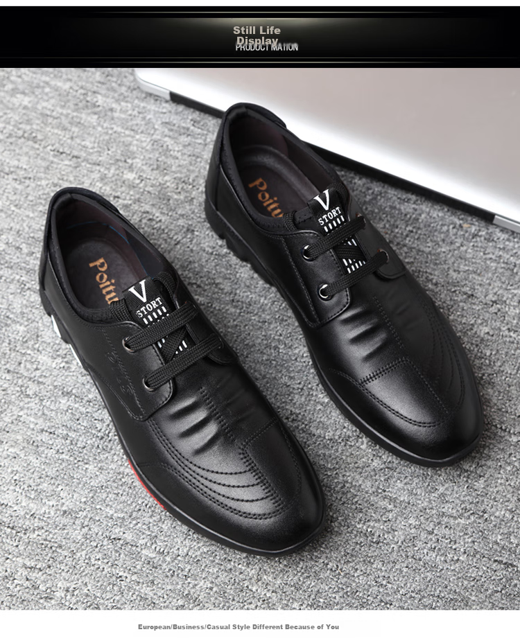 Poitulas Men's Shoes, Fashionable Lace-Up Business Casual Leather Shoes, British Versatile Lightweight Casual Shoes for Men, 5699 Black, Size 41 8