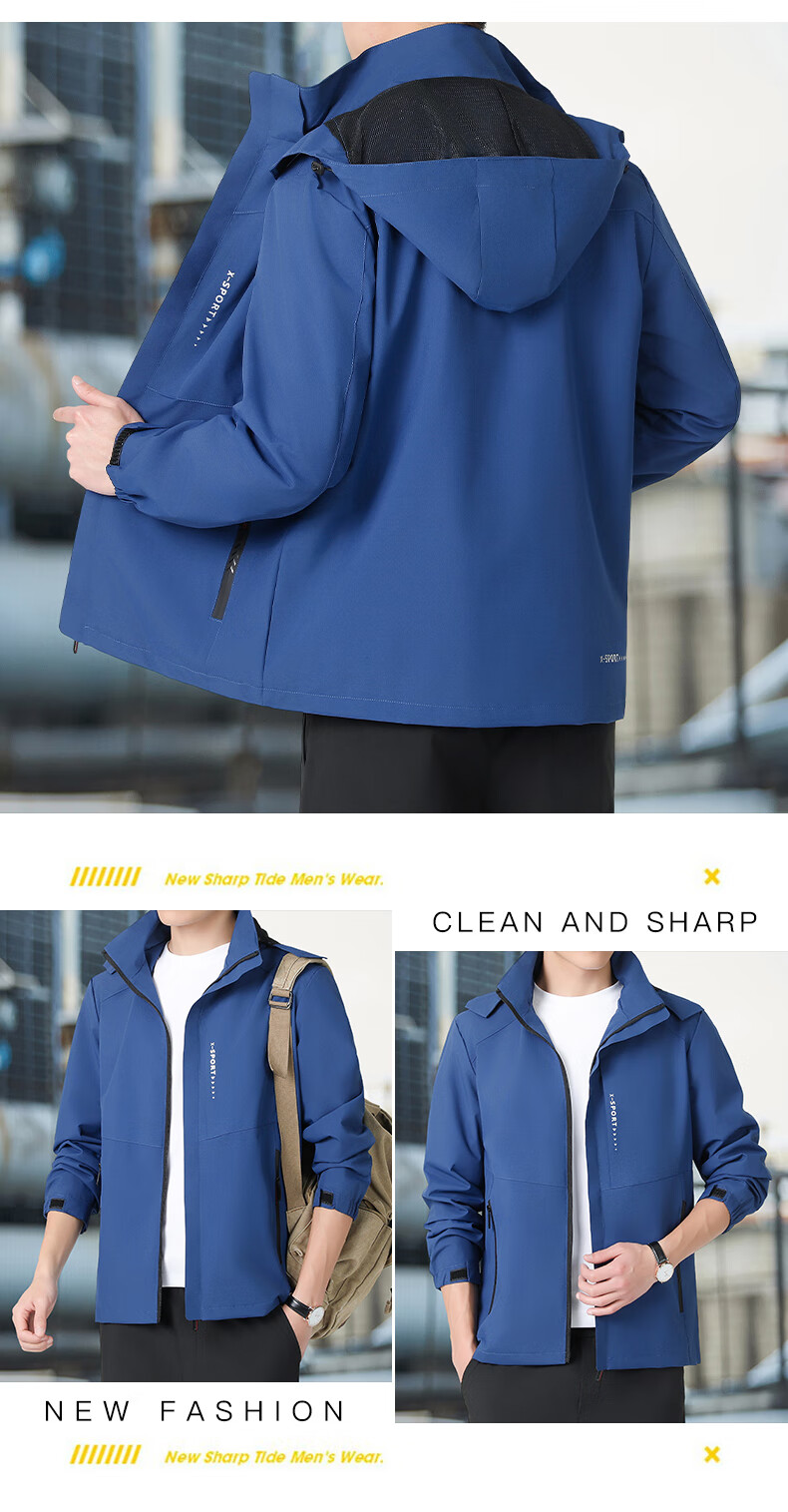 ROMON Men's Hooded Jacket Autumn Sports Commuter Casual Outdoor Windbreaker ZHX2228 Black 2XL 15