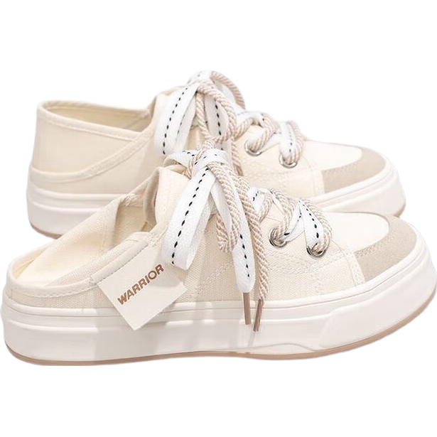 Huili Women's Canvas Slip-On Shoes, Two-Way Casual Shoes for Women, D693G, Beige/brown, Size 38