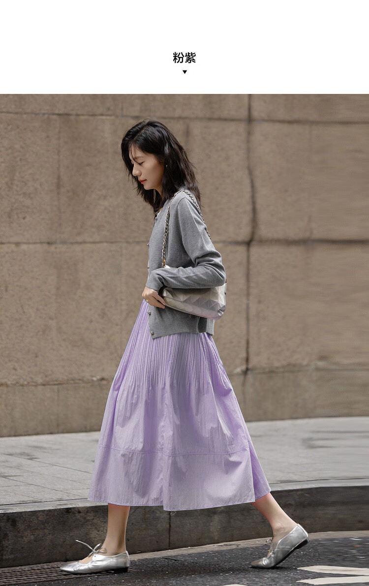 Dme [Lingdong Muxi] Spring French Cloud-Feel Cotton Elastic Waist Pleated A-Line Breathable Midi Skirt for Wome 10