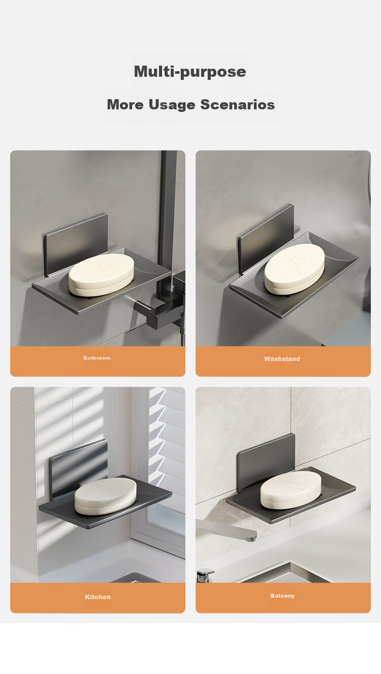 JD Original Anti-Gravity No-Drill Soap Holder, Space Aluminum Thickened Bathroom Storage Rack, Hand Washing And Shower Soap Organizer 12