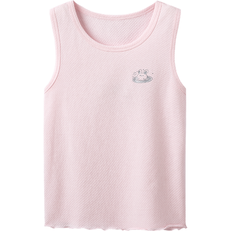 THREEGUN Kids Vest Soft Cotton Mesh Boys Girls Round Neck Tank Top Light Pink 140