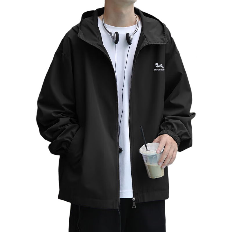 Dingfengbaoluo American-Style Windbreaker Jacket for Men, Spring 2023 New Year Outdoor Coat DFJK01 Black L
