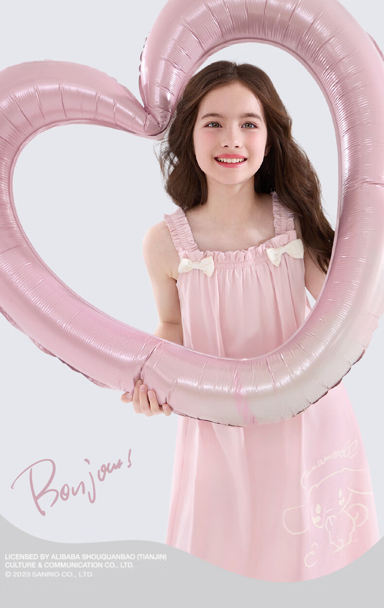 Hello Kitty Girls' Nightgown, Summer Children's Spaghetti Strap Sleepwear, Stylish Princess Dress, for Older Children, Home Wear, G083, Misty Blue, Size 170 1