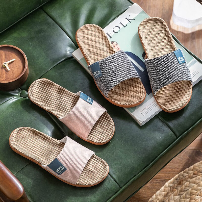 Huili Linen Slippers for Men, All-Season Indoor Non-Slip Lightweight Breathable Odor-Free Couple's Floor Slippers Made of Cotton And Linen Fabric