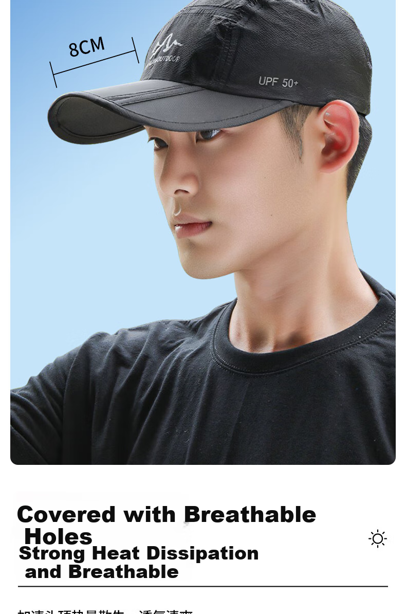 CARTELO Baseball Cap for Men, All-Season Breathable Quick-Dry Foldable Visor Hat, Outdoor Sun Protection Cap for Women, Black 4