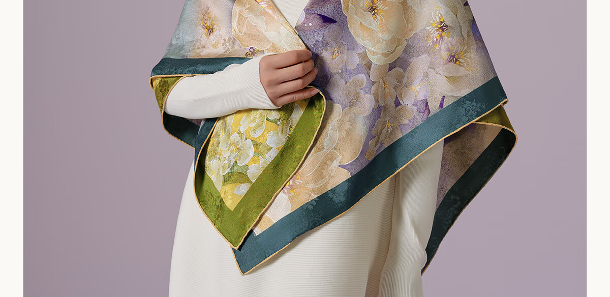 Wanshili Pure Silk Scarf Mulberry Silk Extra Large Square Double-Sided Hand-Rolled Silk Shawl Gift Box Birthday Present - Qingyan Ningzi 8