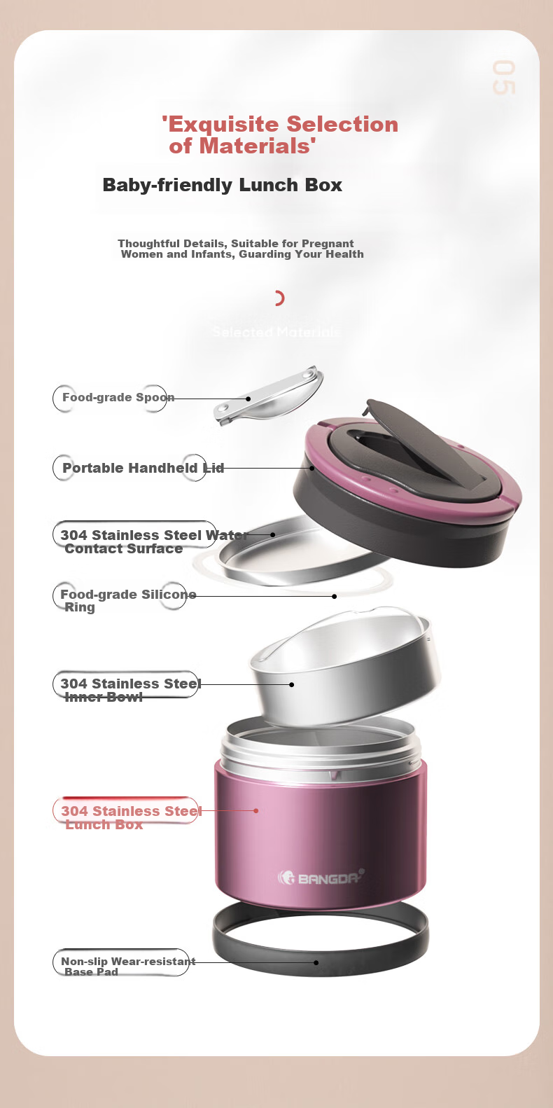 Bangda Stainless Steel 316 Insulated Lunch Box for Children, Students And Office Workers, Portable Thermos Food Container for One Perso 7