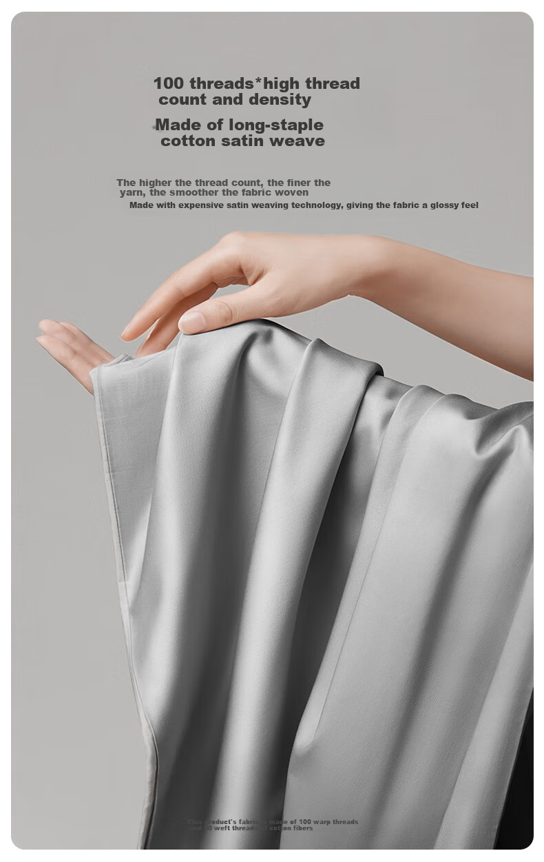 LOVO Luolai Light Luxury 100S Long-Staple Cotton Sateen Four-Piece Bedding Set for Double Bed, Fitted Sheet Style, 200*230cm, Gray 4