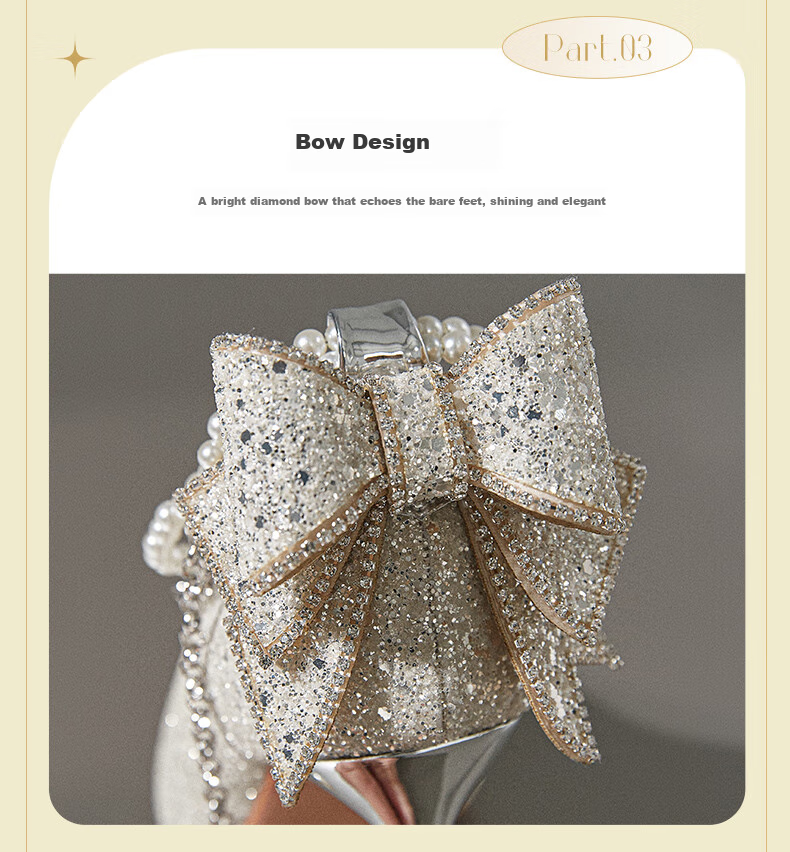 ZHR High Heels for Women, Fairy Crystal Wedding Shoes, Pearl Pointed Toe Shoes, Thin Heel Shallow Mouth Pumps, Suitable for Dresses, IE01 Silver Color, Size 39 9