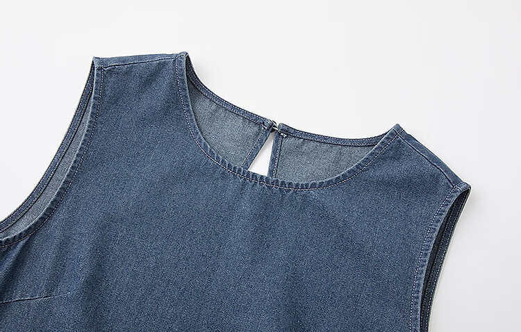 Dme [Pillowsuit] Summer Lightweight Breathable Cloud Cotton Loose Sleeveless Round Neck Comfortable Denim Women's Dress 5