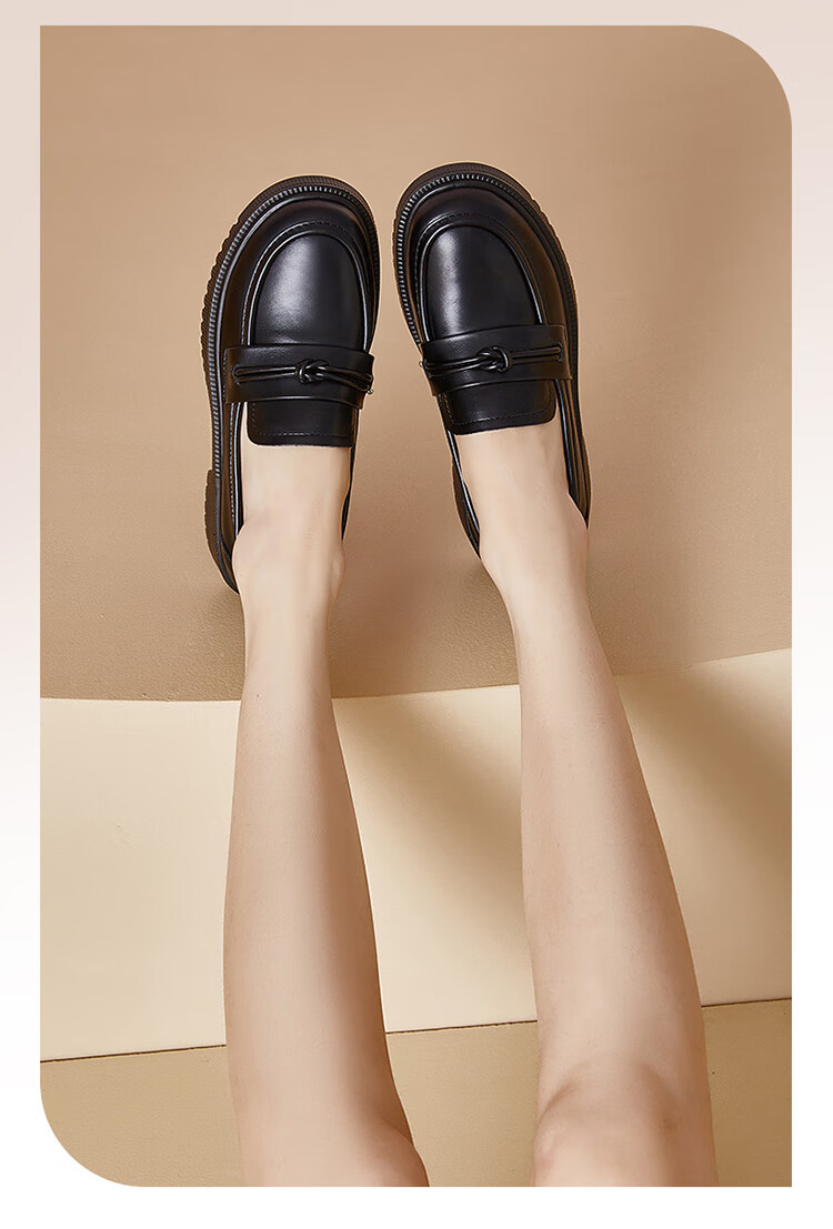 Dusto Thick-Soled Loafers for Women, 2026 New Spring JK School Style Soft-Soled Black Leather Shoes Slip-On Flats 9