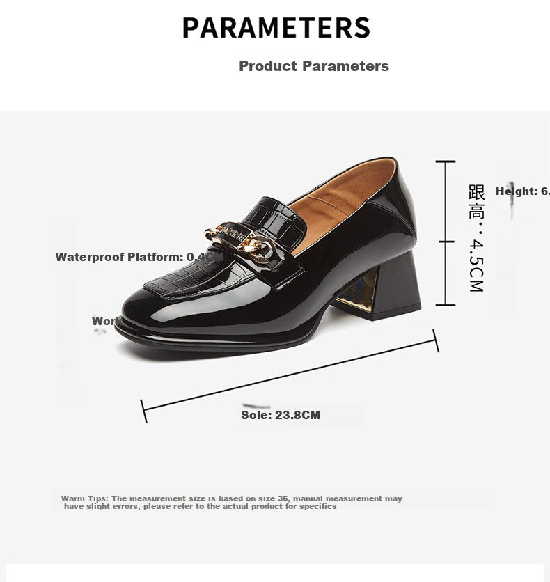 DAPHNE Women's Leather Shoes with Formal Dress, British Style, Chunky Mid-High Heel, Professional Work Business Shoes, Loafers, Women's Shoes 4622404047 Black 35 3