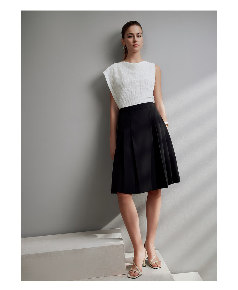G2000 Multi-Dimensional Elasticity/Mall-Matching Women's Clothing, Spring And Summer Casual Versatile A-Line Skirt, Black, S/34 10