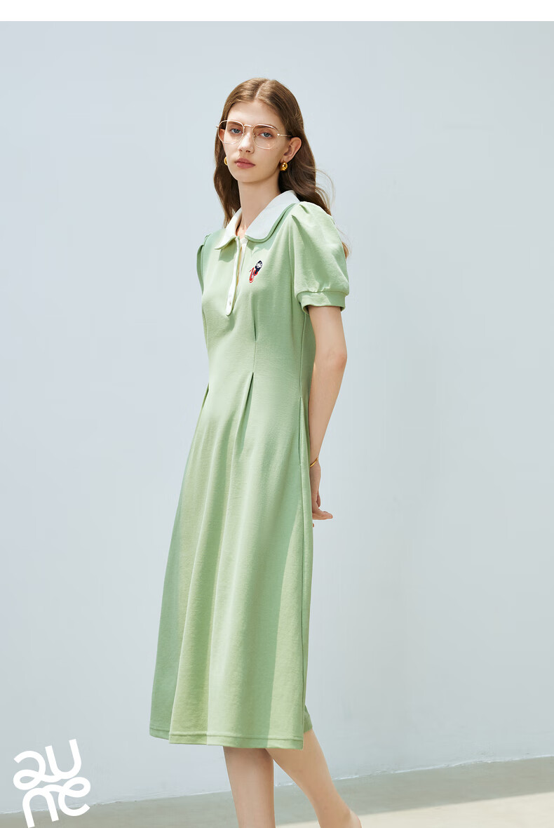 Chuyu Polo Collar Dress with Waist-Cinching Slimming Effect for Women, New Summer 2025 A-Line Short-Sleeve T-Shirt Midi Skirt, Gray, Size S 32