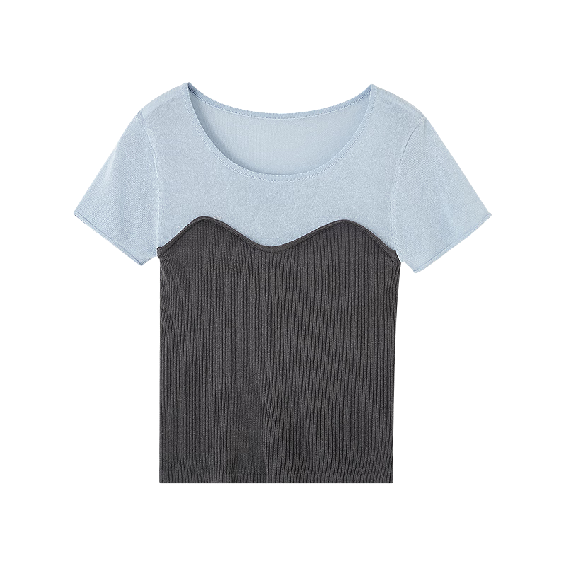 Dme [Salt Series Spicy Girl] Summer Smooth Linen Lyocell Blend Sweater, Pure Desire Color-Block Knit Top for Wome