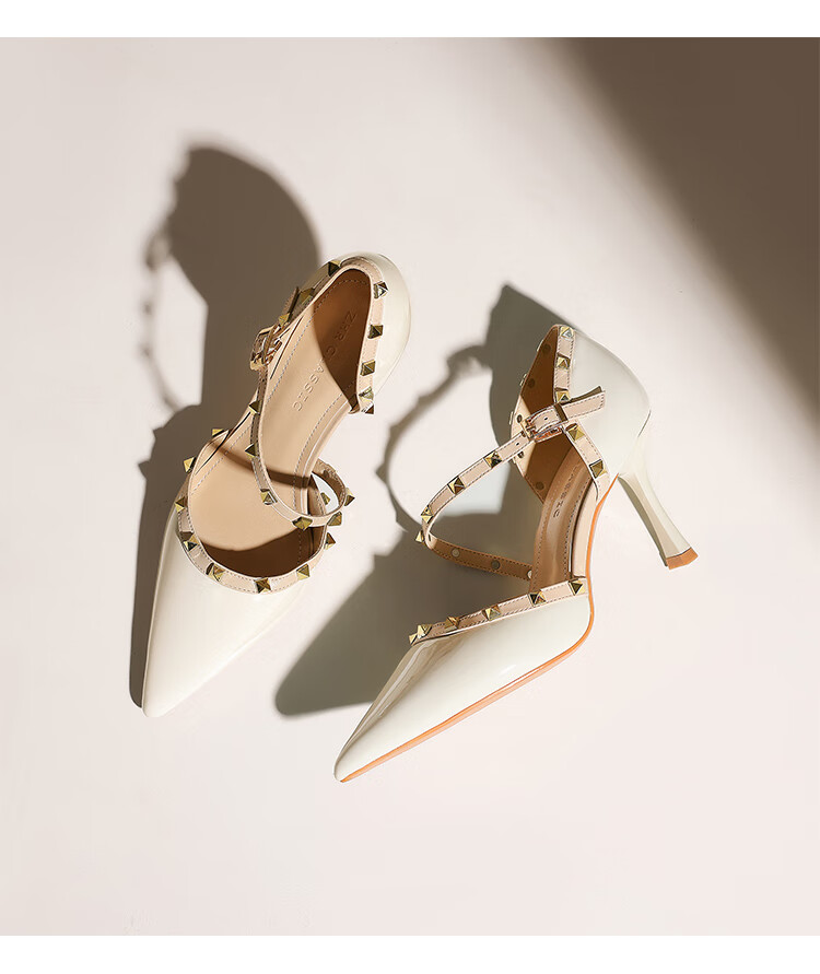 ZHR Rivet High Heels for Women, Elegant Pointed Toe, Socialite Style, Thin Heel Pumps, Sexy Closed-Toe Sandals for Women, IE02, Nude Pink, Size 34 19