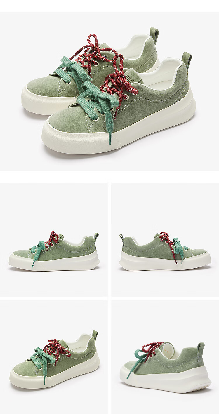 Le Saunda [Shengye Thick Milk] Simple Lace-Up Patchwork Low-Top Casual Sneakers Women's Flats 6M44201 Jade Green GNS 37 13
