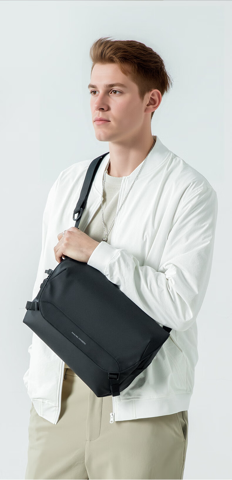 MARK RYDEN Crossbody Bag for Men, Large Capacity Portable Commuter Shoulder Bag, Casual Lightweight Messenger Bag for Outings, Elegant Black 5
