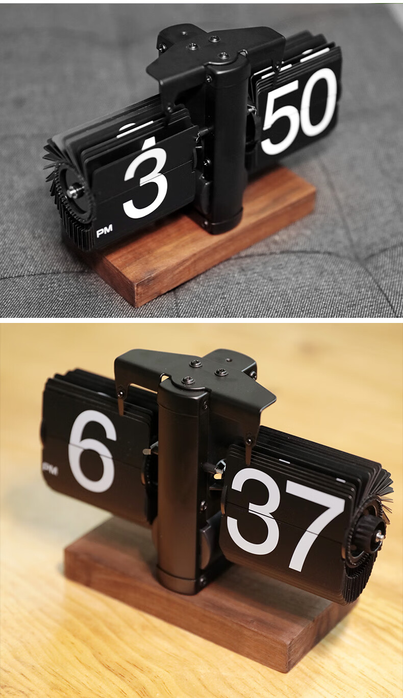 Momen Mechanical Automatic Page-Turning Clock Vintage Nordic Minimalist Style Living Room Personalized Desktop Creative Decorative Ornament Solid Wood Base Clock Back to School Birthday Gift for Men a 12